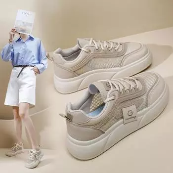 Hot Sales Women Casual Shoes 2024 New Design Women s Vulcanized Retro Shoes Fashion Chunky Sneakers Female 35 бежевый
