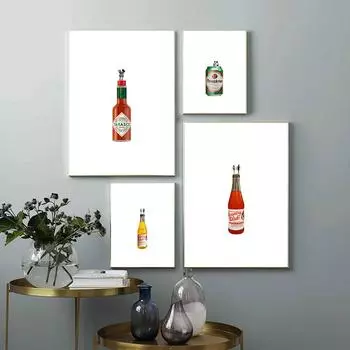 Hot Sauce Soda Dominican Wall Art Print Drink Food Kitchen Bar Poster Vintage Canvas Painting Funny Pictures Wall Decor 21x30cm No Framed