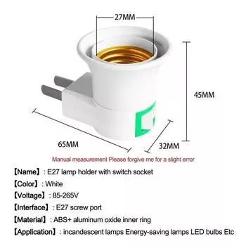 Hot Sell Practical White E27 LED Light Socket To EU Plug Holder Adapter Converter ON/OFF For Bulb Lamp e27