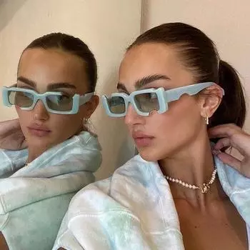 Горячая распродажа дизайнерские унисекс женские мужские прямоугольные неполные солнцезащитные очки UV400