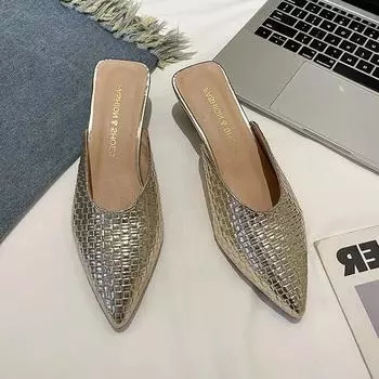 Hot Selling 2025 Women s Fashion Baotou Slippers Spring New Pointed Head Shallow Mouth Soft Waterproof Non-slip Thick Heel Shoe 35