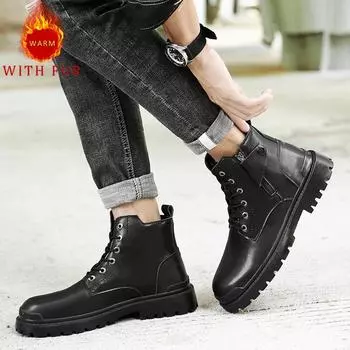 Hot selling autumn and winter men s boots New trendy design style Leisure Business Daily Office Outdoor motorcycle men s shoes 38 чёрный