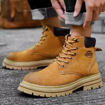 Hot-selling autumn and winter new fleece thickened couple outdoor leather men s and women s tooling Martin boots 35 золотой