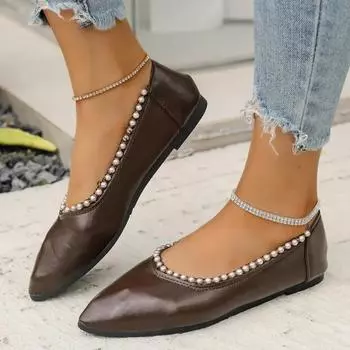Горячая Распродажа, модные женские туфли с бисером и острым носком, неглубокие балетки, дышащие женские мокасины, повседневные, универсальные, удобные, большого размера 36 бежевый