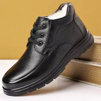 Горячие продажи, черные мужские зимние износостойкие ботинки, повседневные уличные ботинки, высокие кожаные ботинки, мужские теплые плюшевые ботильоны для мужчин 38 чёрный