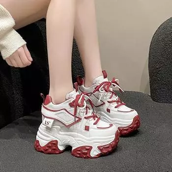 Hot Selling Dad Shoes Women s Spring and Autumn New Style Small Stature 10cm Thick Sole Inner Height Increasing Mesh Casual Sports Shoes 34 красный
