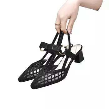 Hot Selling Fashion Summer Woman Sandal Temperament Edition Simple Mesh One Line Buckle with Pointed Head High Heels for Women 35
