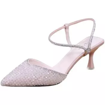 Hot Selling Fashion Woman 2024 New Design Ladies Thick Heeled Pointed Bright Diamond High Heels Shoes and Sandals for Women 36