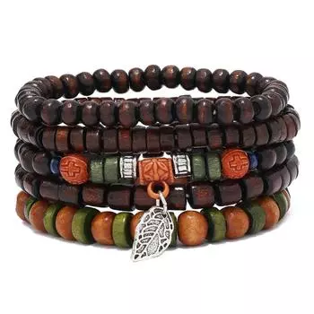 Hot-selling handmade beaded bracelet men s retro fashion leaf cross five-piece bracelet set разноцветный