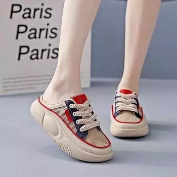 Горячие продажи высококачественных женских повседневных тапочек 2024 года, новые летние туфли на плоской подошве с цветными блоками и шнуровкой для женщин 35 синий