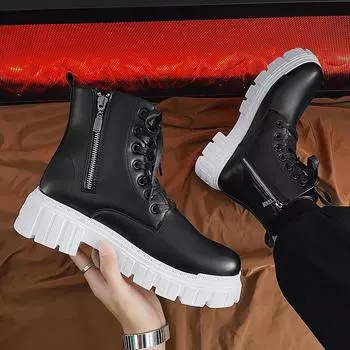 Hot-selling Martin boots men s 2025 new side zipper tooling shoes leather upper high-top boots autumn and winter men s shoes 39