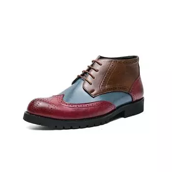 Hot Selling Men s Ankle Boots Winter Fashionable Color Blocking High Top Shoes Men s Business Short Boots Retro Red 38 синий