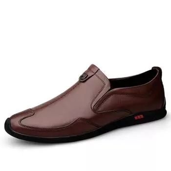 Hot Selling Men s Genuine Leather Shoes Europe America Massage Soles Commuting Flat Shoes Men s Outdoor Driving Casual Shoes 38 чёрный