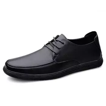 Hot Selling Men s Genuine Leather Shoes Europe America Wear-resistant Casual Shoes Men s Business Shoes Interview Formal Shoes 38 чёрный
