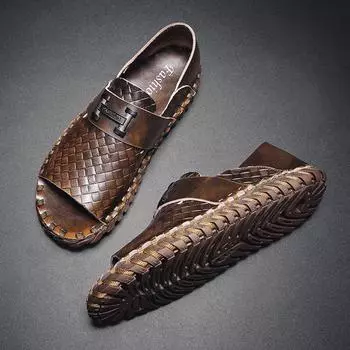 Hot Selling Men s Sandals Europe America Comfortable Cool Men s Leather Casual Shoes Lightweight Beach Shoes Free Delivery 38 чёрный