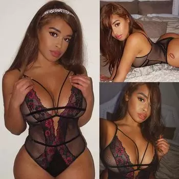 Горячо продаваемое сетчатое просвечивающее кружевное боди с вышивкой в виде цветов на бретелях, полое сексуальное нижнее белье S