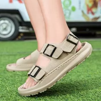 Hot selling sandals with thick soft soles on the beach Sandals for Men Leisure Beach Sandals Male Outdoor Casual Shoes 38 бежевый