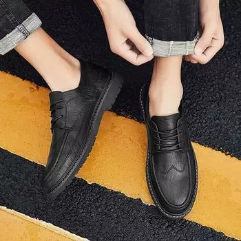 [Hot-selling trendy models] 2024 summer youth retro casual leather shoes British Brock men s leather shoes 38