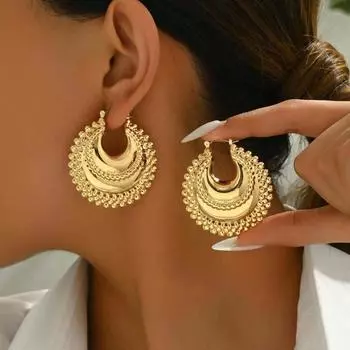 Hot selling women s jewelry geometric lace rings high-end design earrings versatile commuter earrings