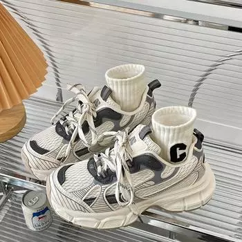 Hot selling women s Korean version versatile casual shoes 2024 new spring autumn thick soled running and sports shoes sneakers 35 хаки