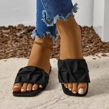Hot Selling Women s Shoes 2024 Summer High Quality Solid Color Open Toe Casual Low Heel Home Comfortable Women s Slippers 35 бежевый