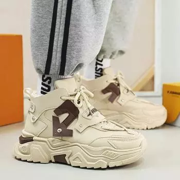 Hot Style Men s Casual Shoes Trendy All-match Shoe for Men Ankle Boots MensThick Bottom Height-increasing Casual Sneakers Man 39 бежевый