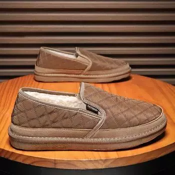 Hot Style Men s Casual Shoes Winter Plus Velvet Warm Slip-on Cotton Shoes Trendy All-match Popular Model Snow Boots for Men 39 чёрный