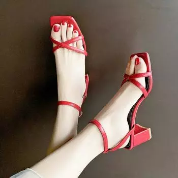 Горячие летние новые женские туфли на высоком каблуке с открытым носком из замши, сексуальные женские сандалии с пряжкой в виде слова, римские гладиаторы 2024 rty 3 жёлтый