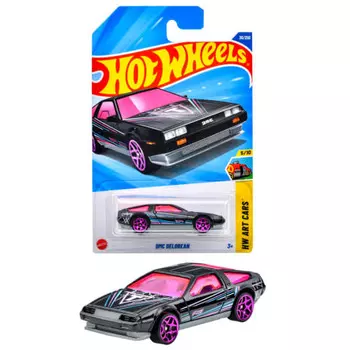 Hot Wheels Basic Car DMC DeLorean Vehicle Игрушечная мини-машина для детей от 3 лет и старше, черная JFN34