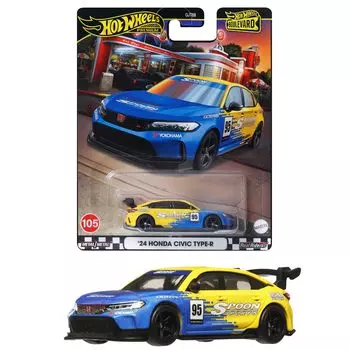 Hot Wheels Boulevard Honda Civic Vehicle Игрушечная мини-машинка для детей от 3 лет и старше, синяя HRT61 24 Type-R