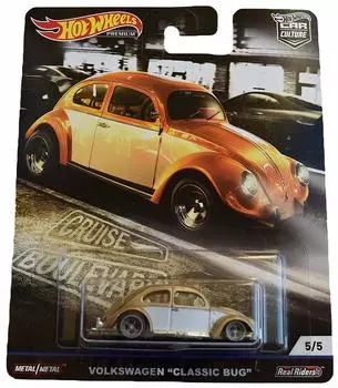 Hot Wheels Car Culture Cruise Boulevard Volkswagen Classic Bug 55, GoldWhite