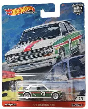 Hot Wheels Car Culture Дверной хлопунчик Datsun 510 71 3/5 Белый/Зеленый белый
