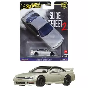 Hot Wheels Car Culture Slide Street Nissan 240SX (S14) Игрушечная мини-машинка для детей от 3 лет и старше, серебристая, HKC83