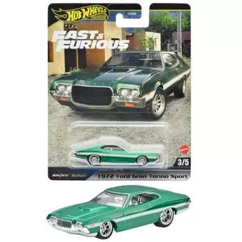 Hot Wheels Fast and Furious - 1972 Ford Gran Torino Sports Vehicle Toy Mini Car для детей от 3 лет и старше Зеленый HYP72