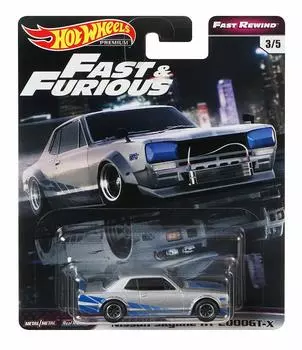 Hot Wheels Fast Rewind Fast Furious Nissan Skyline HT 2000GT X и 3/5, серебристый/синий серебряный