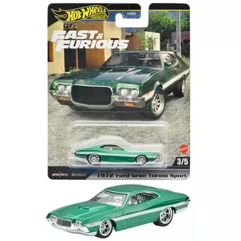 Hot Wheels Форсаж 1972 Ford Gran Torino спортивный автомобиль игрушечная мини-машинка для детей от 3 лет и старше зеленый HYP72 -