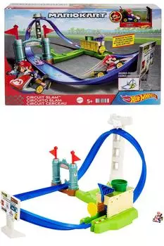 Hot Wheels Mario Kart Circuit Course 1 Марио лет и HGK59 (с картом) [Мини-машина] [Игровой набор] [5 штук] [Подарок] синий