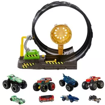 Hot Wheels Monster Truck Big Loop Challenge Play Set [Игровой набор с мини-машинками] Monster Truck x 4, Mini Car x 4, Всего 8 единиц [от 4 лет] HGV15