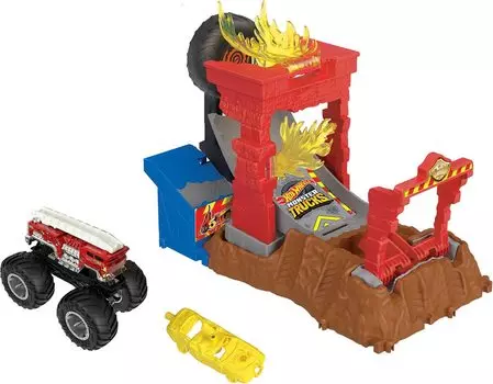 Hot Wheels Monster Truck Fire Crash Challenge Car Comes with 1 Monster Truck years old and HNB90 [Mini Playset] [4 up]