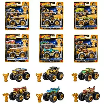 Hot Wheels Monster Truck Trophy Champion Assortment Vehicle Toy Mini Car 6 Cars Box Sold 3 Years and Senior Multi 986A-JDV96