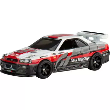 Hot Wheels поп-культура Gran Turismo - Nissan Skyline GT-R (БНР34) Игрушечный мини-автомобиль для детей от 3 лет и старше, красный HKC28