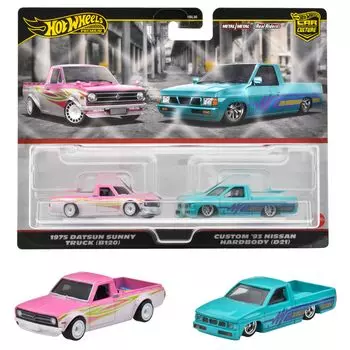 Hot Wheels Premium 2 Pack 1975 Datsun Sunny Truck Custom Nissan Hardbody Vehicle Toy Mini Car 3 года и старше Multi HRR78 (B120) / 93 (Д21)