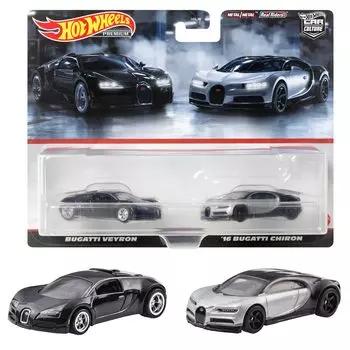 Hot Wheels Premium 2 Pack Bugatti Veyron Bugatti Chiron 2016 года и HKF52 / 16 [Мини-автомобиль] [3 шт.]