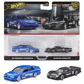 Hot Wheels Premium 2 Pack Nissan R390 Nissan Primera игрушечный мини-автомобиль для детей от 3 лет HRR74 GT1/ 94 синий/черный