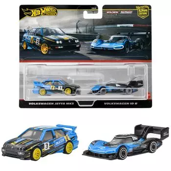 Hot Wheels Premium 2 Pack Volkswagen Jetta MK3 Volkswagen ID R игрушечный мини-автомобиль для детей от 3 лет и старше, синий HRR83 /