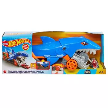 Hot Wheels Shark Chomp Transporter Playset with One Scale Car for Kids 4 to 8 Years Shark Bite Hauler Picks Up Cars in Its Jaws Stores Up to Five in