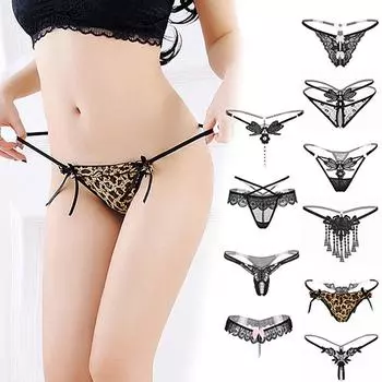 Hot Women Female Hollow Pearl Thong Lace Embroidery Panties T-back Panties Lingerie Underwear B
