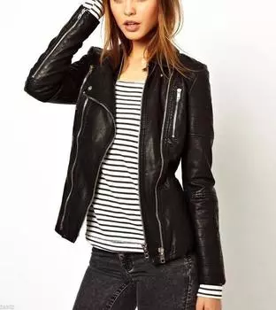 ГОРЯЧАЯ женская куртка из черной кожи ягненка, ручная работа, повседневная стильная байкерская одежда, мягкая S чёрный