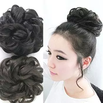 Горячие женщины леди волнистые вьющиеся наращивание шиньон шиньон шиньон резинка для волос темно-коричневого