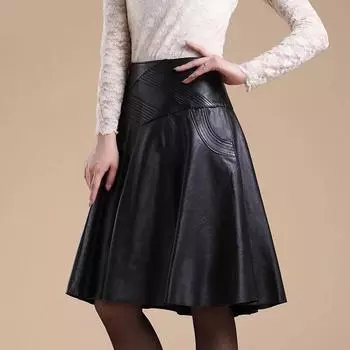 HOT Women Skirt Black Handmade Leather Genuine Lambskin Stylish Flare Fashion S чёрный